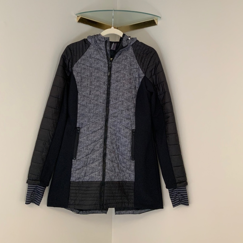 Mondetta Black Grey M Coat with hood Monochrome Minimalist Scandi Cottagecore